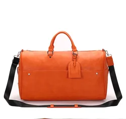 orange color faux Leather Duffel Bag Large Travel Bag Gym Sports Overnight Weekender Bag for men and women