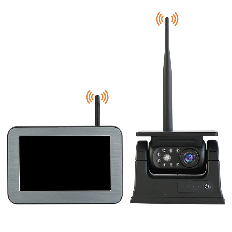 NEW 2.4G WiFi HD 5 inch monitor with Solar Panel 100M Wireless Bus Van Truck RV Car DVR Front Rear View Camera