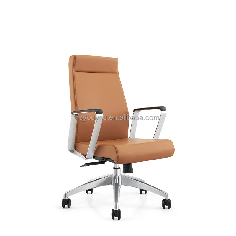 luxury Pu Leather manager chair middle back swivel chromed leather chair soft pu pad armrest leather office Chairs