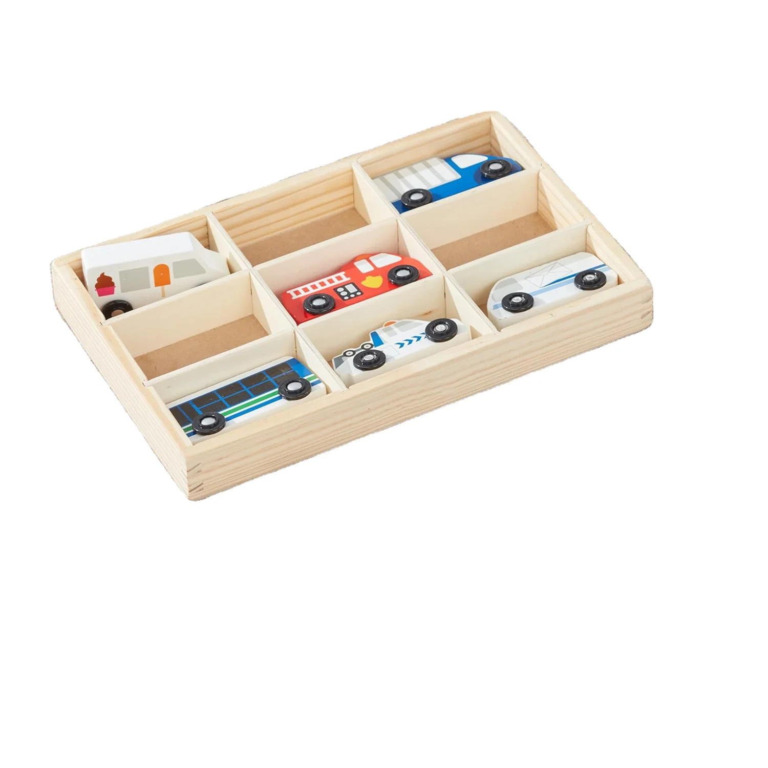 Wooden Town Vehicle Toy set with wooden tray ideal gift for children 3 to 5 years old