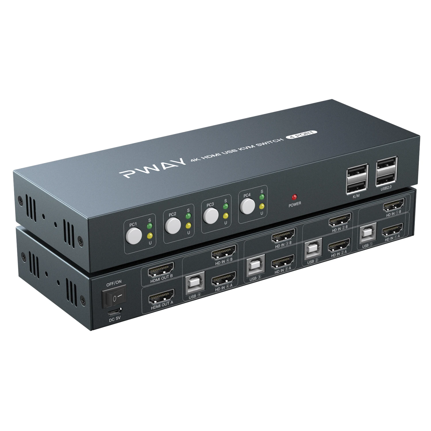 PWAY Factory Price 4 Way USB2.0 4K Hot key Switch KVM Switcher