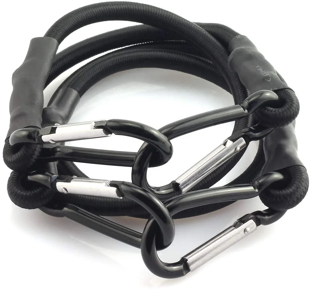 Carabiner Bungee Cord 8mm Black Bungee Cords With Hook Strong Elastic Rope Shock Cord