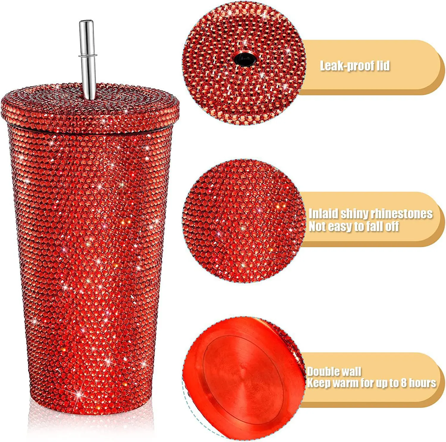 17oz Glitter Rhinestone Diamond Tumbler Bling Rhinestone Stainless Steel Water Cup Diamond Coffee Mugs With Lid And Straw