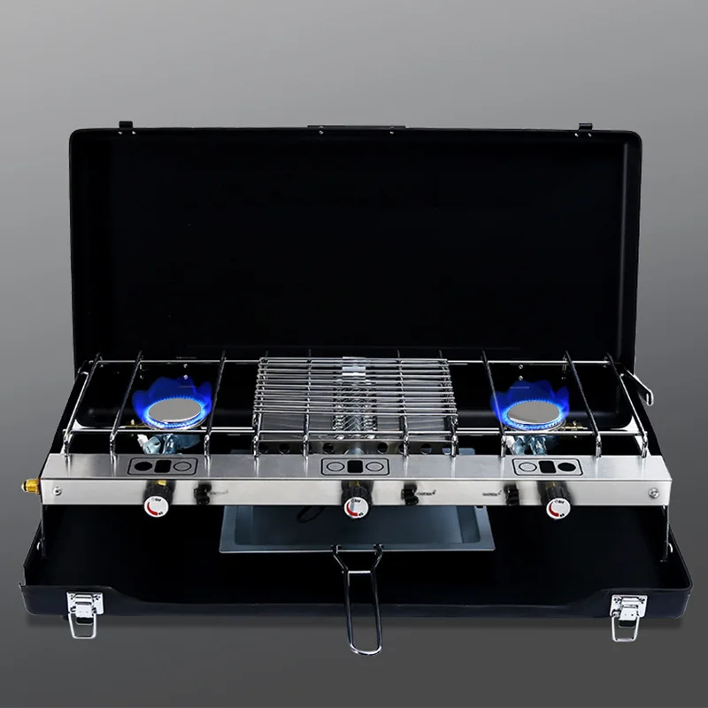 Three burners stove Portable Stainless Steel Folding Outdoor Camping Picnic Gas Double Camping Stove
