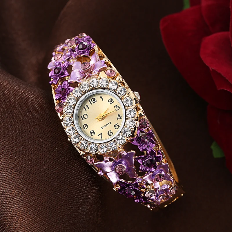 Foreign trade niche fashion ladies butterfly flower quartz bracelet watch