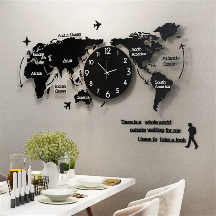 Modern Style Diy Home Decoration Wall Clocks Large Acrylic 3d World Map Wall Clock