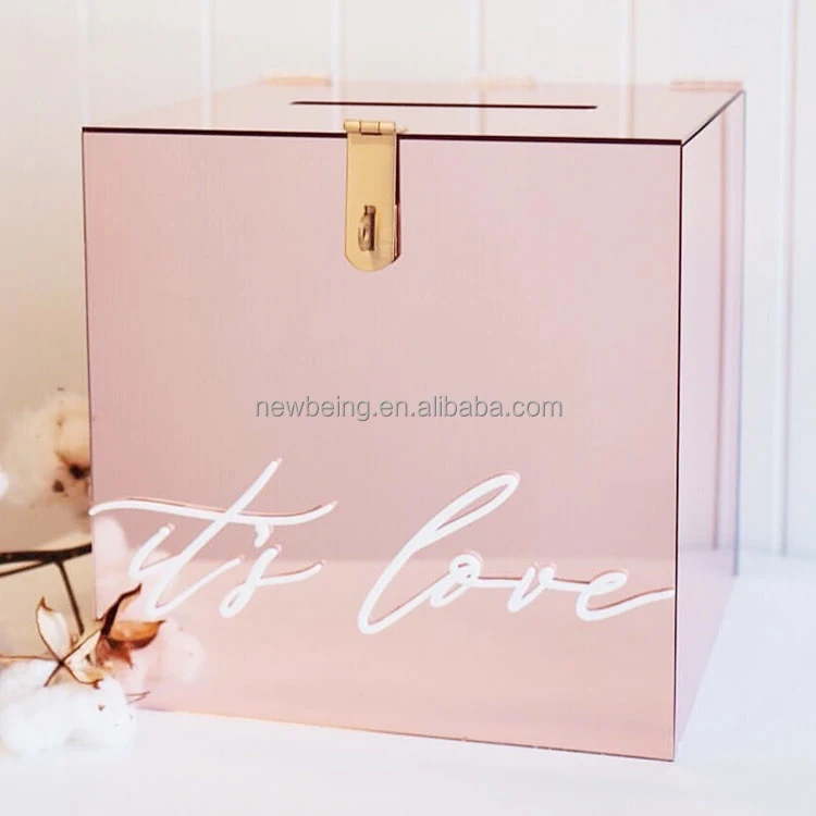 Personalised rose gold mirror acrylic wishing well card box