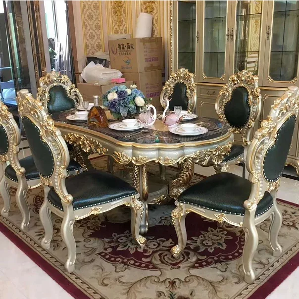 European italian classical style antique luxury solid wood royal dinningroom furniture set