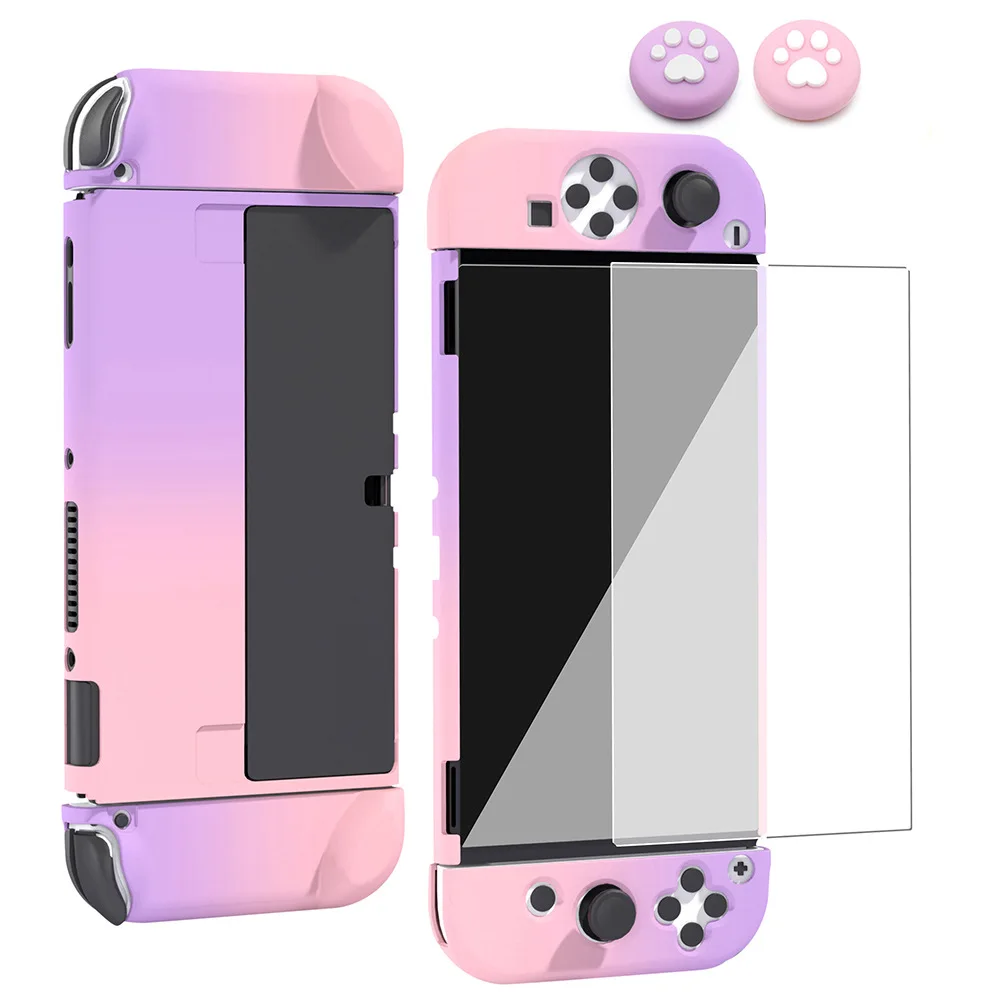 Dockable Switch Protective OLED Case Cover for Nintendo Switch Joy-Con Controllers with Glass Screen Protector Anti-Scratch