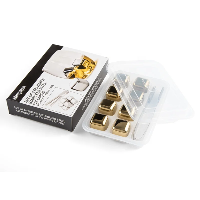 Golden Chilling Stones Whiskey Stainless Steel Whiskey Stones Ice Cube  Customized Engraved Logo  Cube Whiskey  Stones