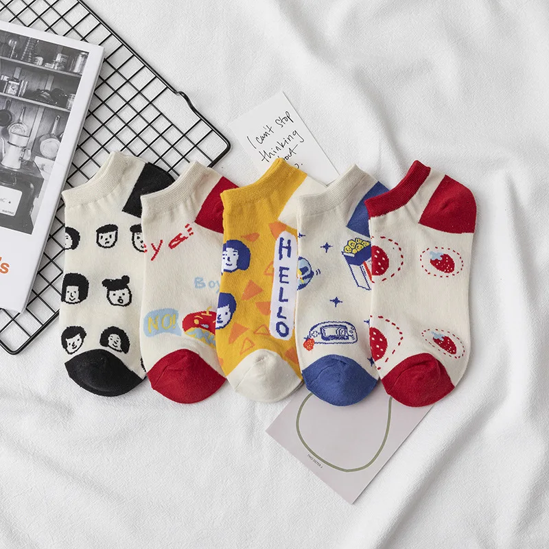 Cotton Ankle Socks Fashion Girls Animals Fruits Food Cute Socks Summer Boat Cotton Casual Sweet Short Funny Socks for Ladies