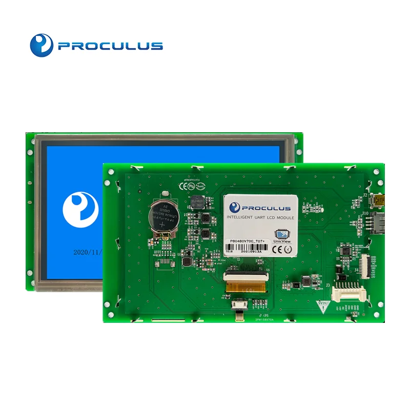 Industrial Display LCM UART Serial Interface System LCD Module Proculus 7 Inch LED TFT 400 Nit 20.000 Hours 65K (65536) Colors