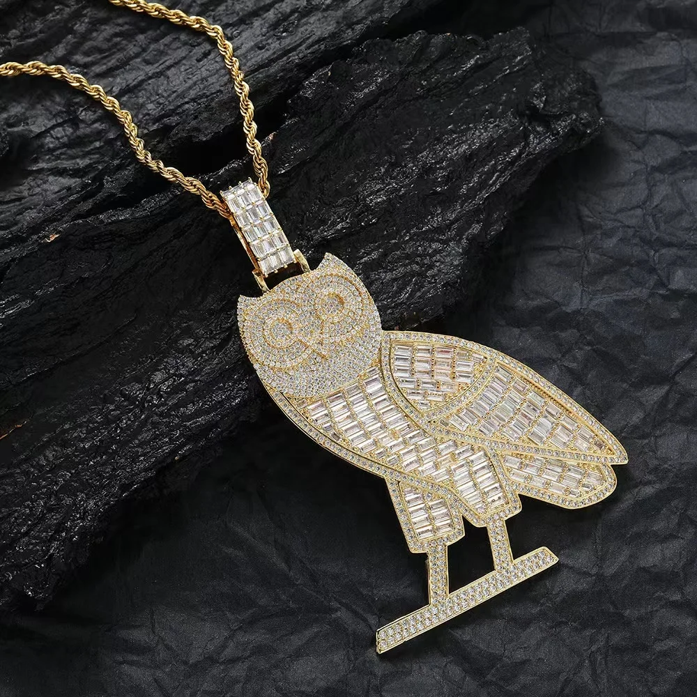 PDANY Custom Made Ovo Drake Charm Jewelry Copper With 5a Baguette Cz Stones Owl Hiphop Pendant
