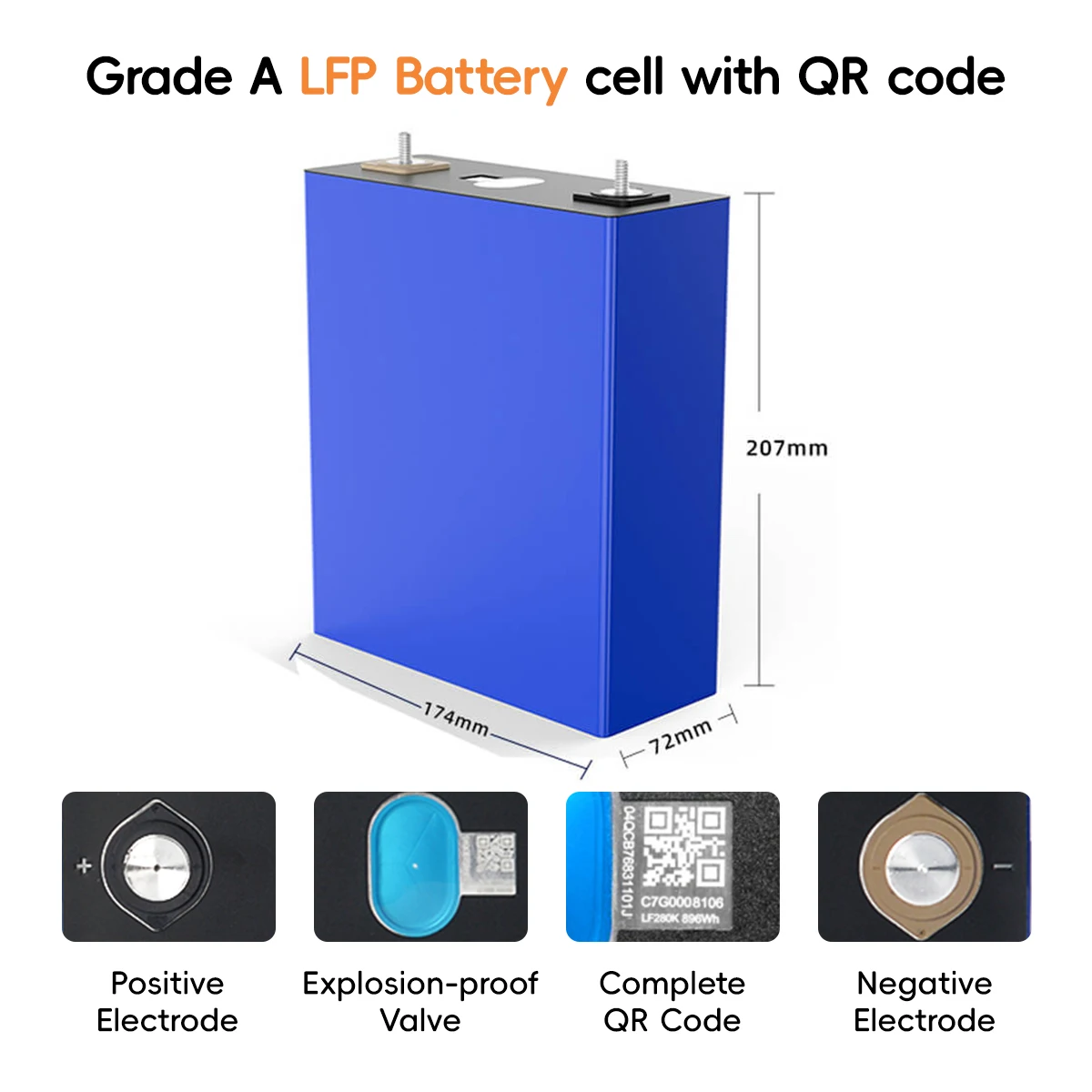 Hithium Grade A 10000 Time Cycles LiFePO4 Cell 280Ah 3.2V LFP Lithium Ion Battery with M6 Stud Busbar
