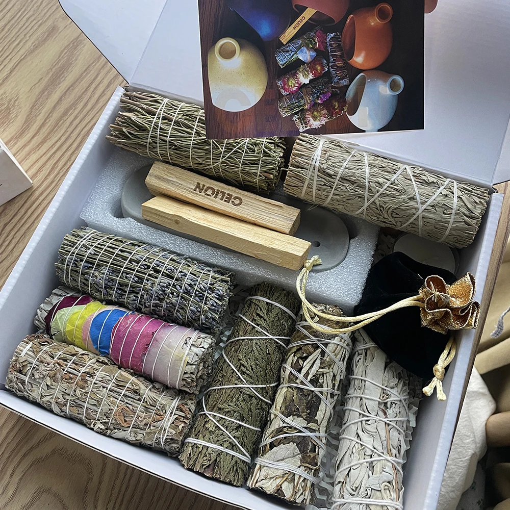CELION Organic California White Sage Smudge Sticks Palo Santo Dragon Blood Sage Incense Smudging Kit For Cleansing & Protection