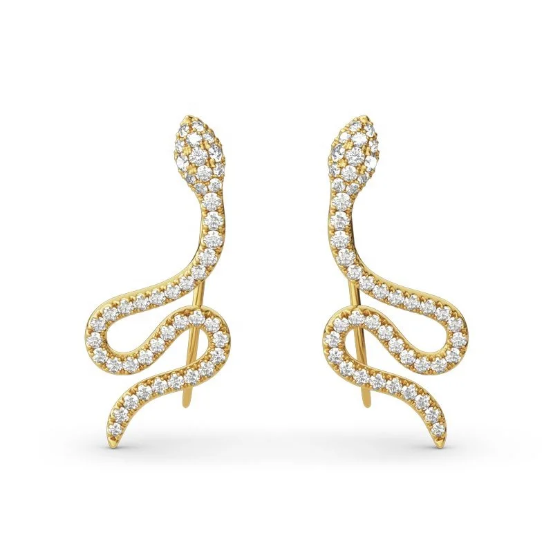 Fashion 925 Sterling Silver Gold Plated Sparkling Zircon Diamond Ear Crawler Snake Cuff Climber Earrings Women