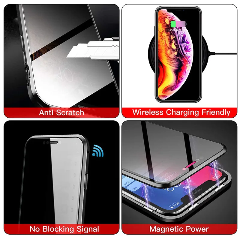 Double Side Clear High Quality Explosion-Proof Tempered Glass Anti-Peep Magnetic Phone Case For Iphone 11 Pro Max