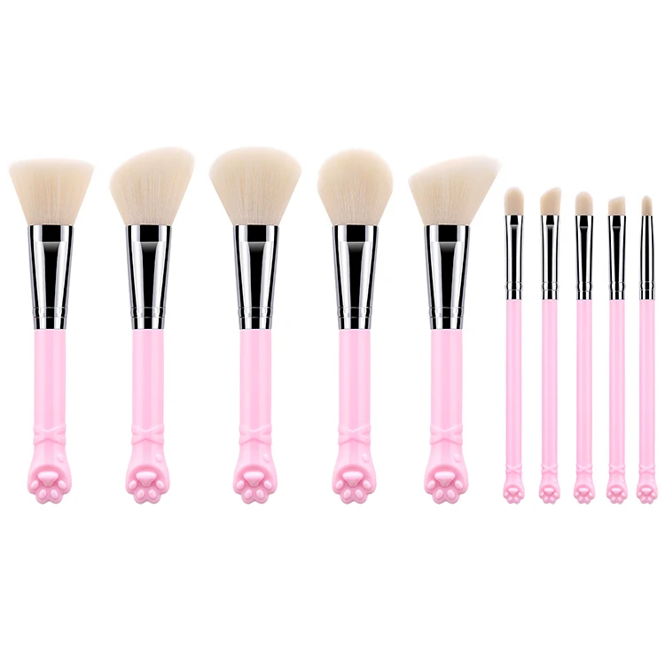 New Arrival Cute Cat Cosmetic Brush Pink 10pcs Nylon Hair Woman Beauty Tools Professional Plastic Makeup Brush Set