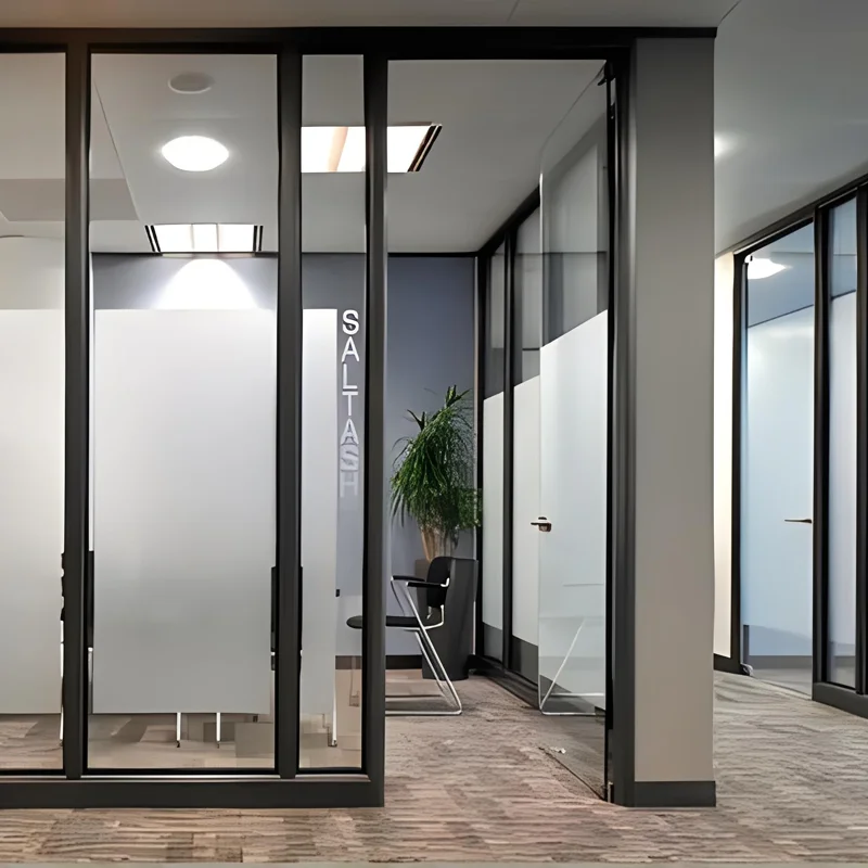 Aluminium Sliding Door Office Partition with Temporary Frosted Glass for Workshops Gyms Exteriors Supermarkets