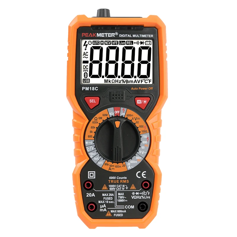 Самый популярный 6000 отсчетов истинный RMS цифровой мультиметр PEAKMETER PM18C с