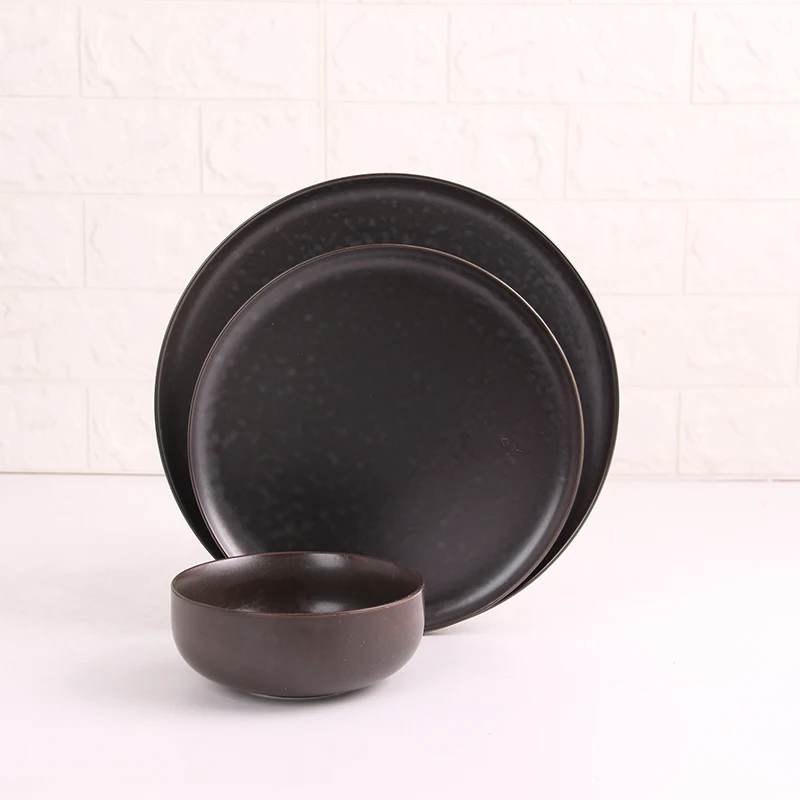 Nordic Hotel Restaurant Used 12pcs Set Porcelain Brown Color Tableware Sets Royal Bone China Dinnerware Set