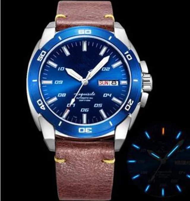 Latest quality mechanical self winding watch private label men diver wristwatch double calendar light at night pilot watch