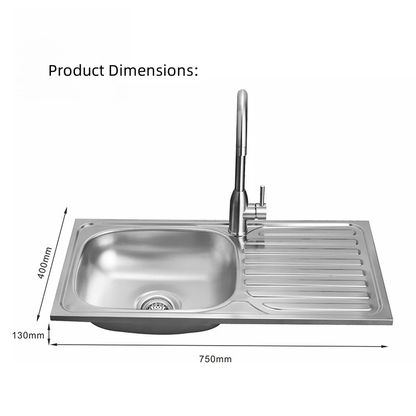 Stainless steel sink Household single bowl with work table kitchen sink Wash basin polished wash basin