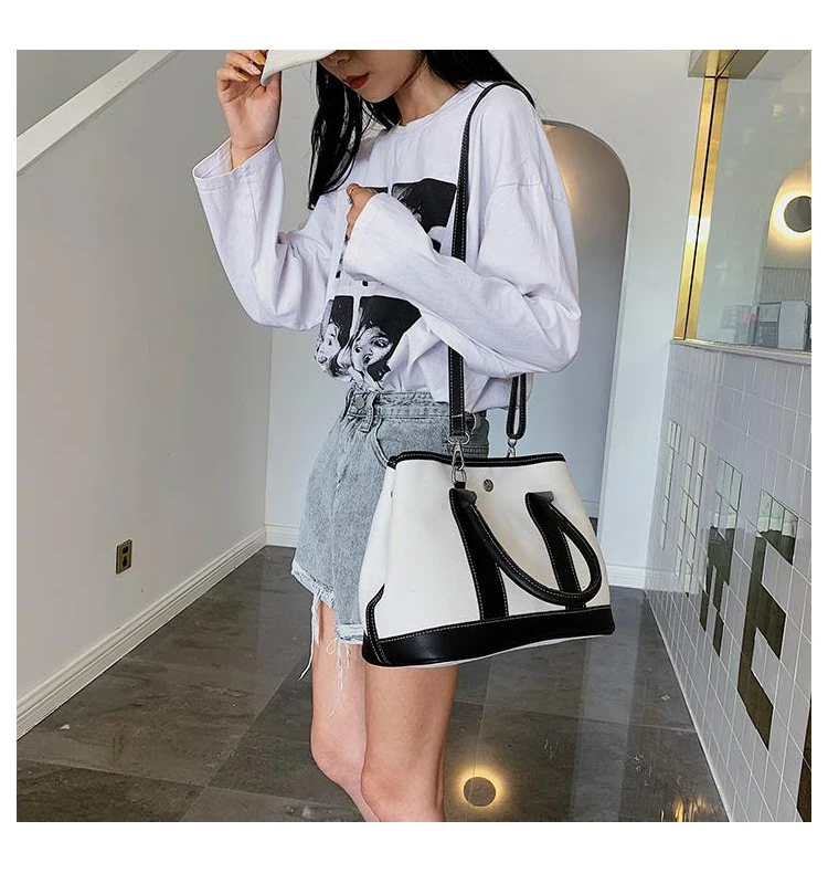 custom ladies fashion zipper leather canvas handbag tote bag vintage bag  for women heavy duty canvas tote bags