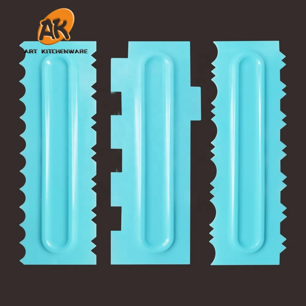 AK 3pcs Sawtooth Plastic Cake Scraper Butter Cream Smoother for Bakery Bakeware Cake Art Tools PS-12