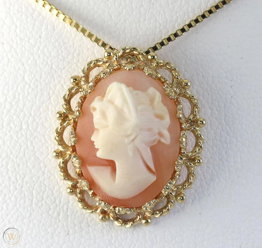 Vintage Style 14k Gold Platedoval Shape Resin Acrylic Embossed Beauty Head Small Cameo Pendants Necklace