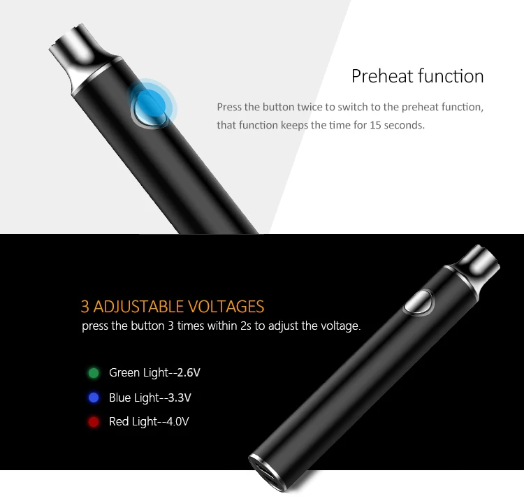 Предварительно нагреваемая батарея 510 CBD картридж 650mAh резьба