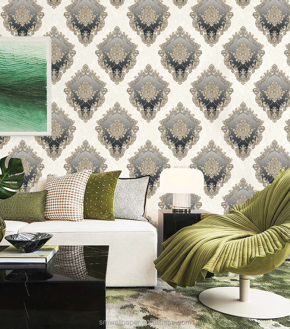 Deep Embossing Modern Wallpaper Rolls Texture Damask Wall Coating PVC Wallpapers 1.06m big size wall paper for home decoration