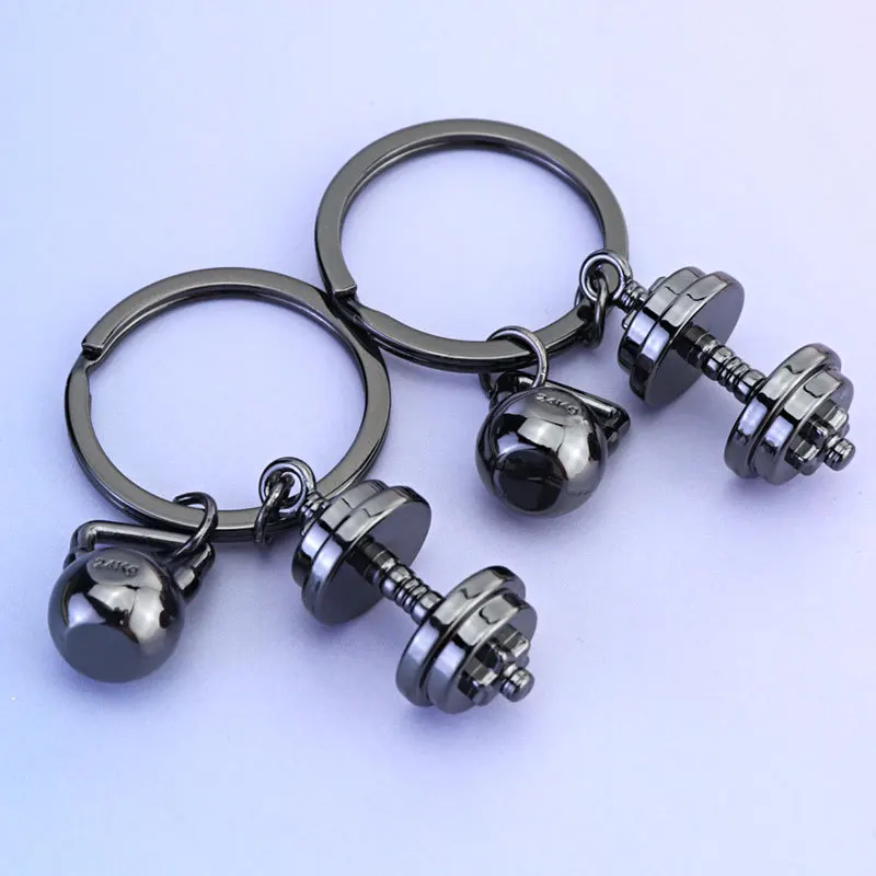 YIYUN 3D Simulation Dumbbell Metal Fitness Key Chains Car Wallet Sports Gym keychain Mini Dumbbell Discus Barbell Key Ring