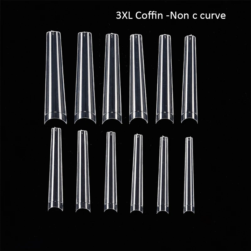 500pcs box clear 3XL Non C XXXL Coffin Nails easy apply Straight French XXXL No C Curve Coffin Nail Tips