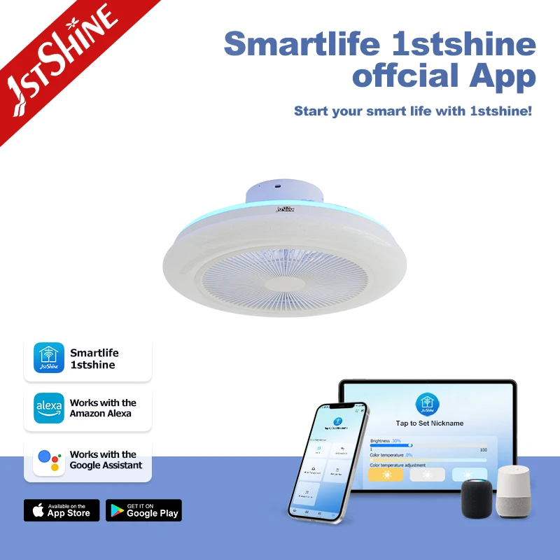 1stshine Ventilatores Da Soffitto No Noise Bladeless 26w Bldc Motor Led Ceiling Fan with Light for Bedroom