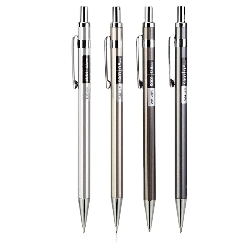 Deli S001 automatic pencil 0.5/0.7 mm black lead writing metal pencil drawing sketch pen school supplies