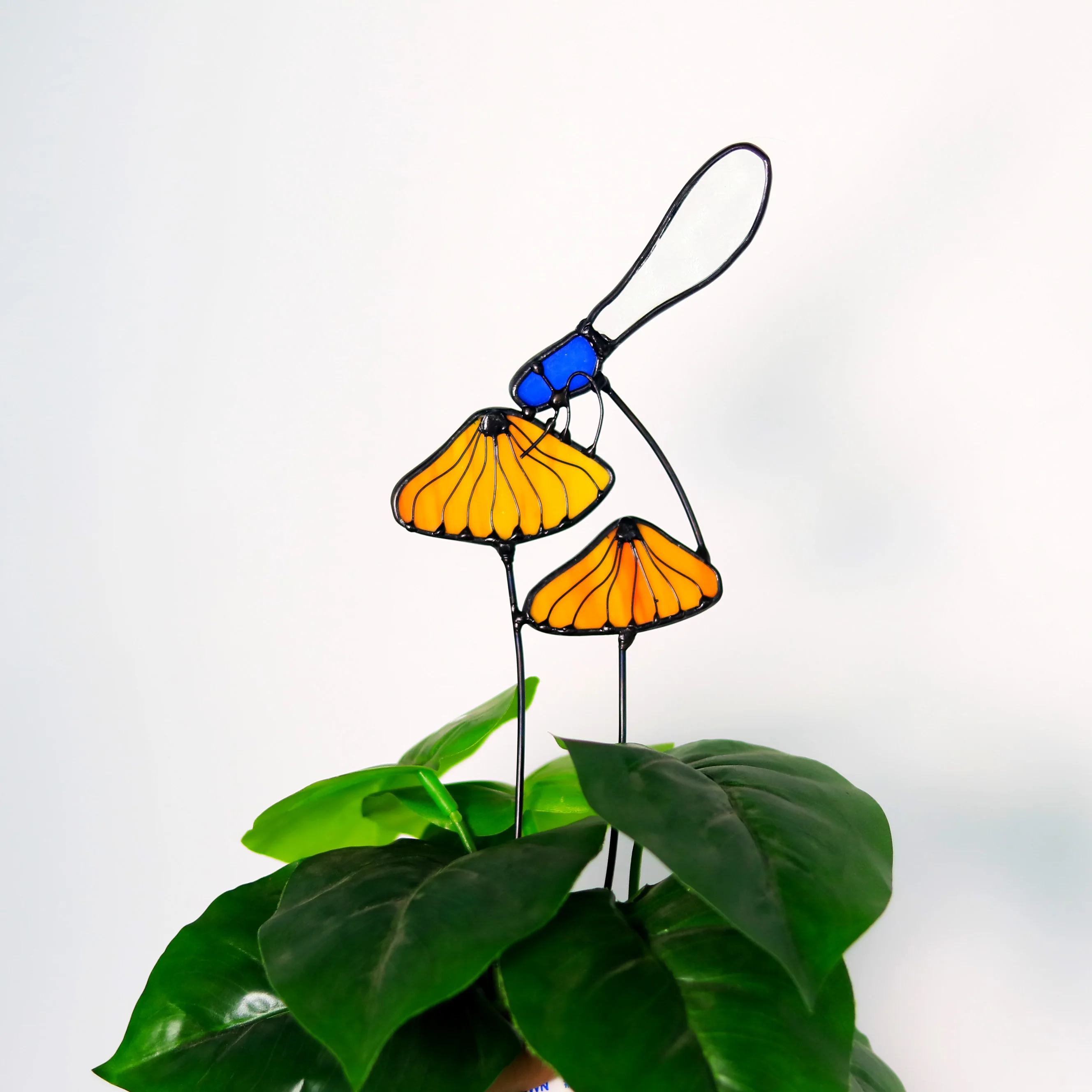 Iridescent Stained Glass Mushrooms Plant Stake Colorful Stain Glass Art for Home or Office Unique Mushroom Gift