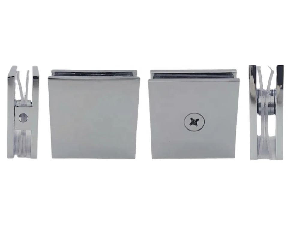 FENGZE Square Wall Mount Movable Clamp 0 Degree Brass Clamp for Frameless Shower Enclosure Sliding Door Clip