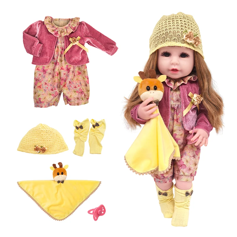 Cheap Realistic 100% Vinyl Body 55 CM 22 Inch Brown Long Hair Lifelike Reborn Baby Girl Doll Toy Princess Toddler Bebe