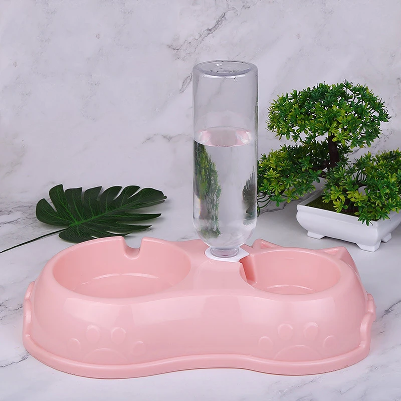 Home Non Slip Pet Feeder Double Bowls With Stand Stainless Steel Slow Feeding Dispenser For Cats Dogs