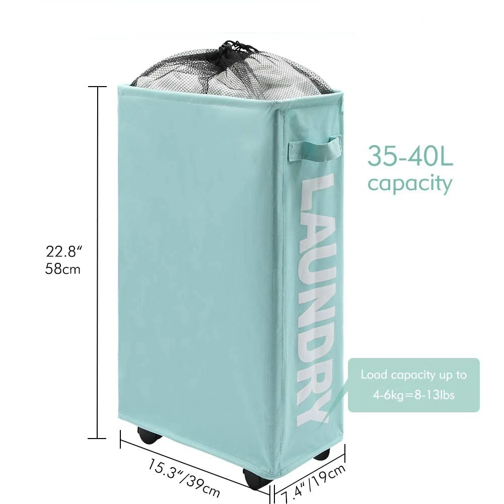 Household Double Easily Transport Foldable  Dirty Laundry Basket Hamper with Wheels Dirty Laundry Basket