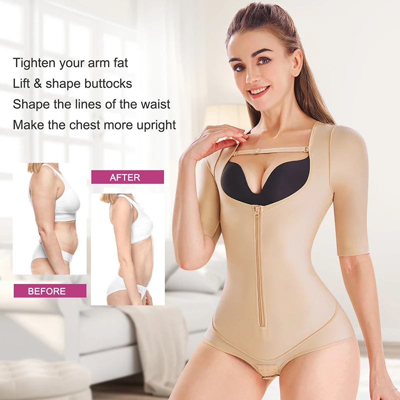 women bodysuit top detachable strap body shaper columbian fajas shapewear with zipper