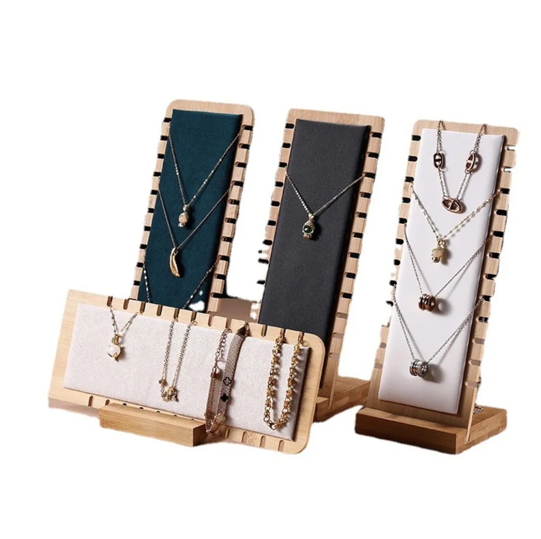 New Solid Bamboo Wood Jewelry Display Stand Necklace Showcase Holder Pendant Long Chain Handing Organizer Holder For Necklaces
