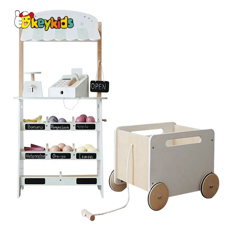 Hot selling pretend play wooden supermarket set toys for kids W10A107