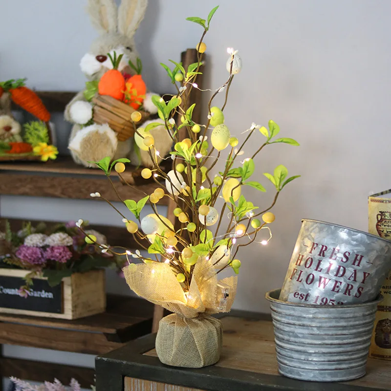 Wholesale Easter Home Decor Lighting Led Decorations Easter Egg Trees LED Luminous Tabletop Decoration Lighted Easter Tree