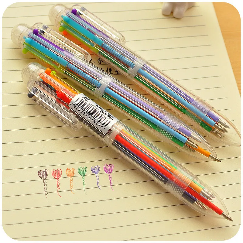 Multi 6 Color In One Set Korean creative cute cartoonulti-function press Supplies Stationery Kids Ballpoint Pen
