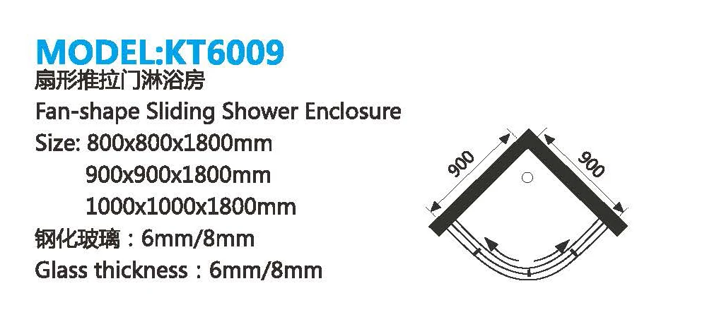 KT6009 New Design Aluminum Frame Shower Cabin Sliding Complete Shower Rooms