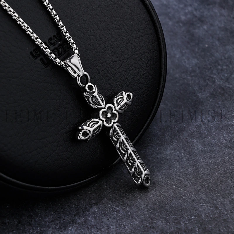 Stainless Steel Punk Jewelry Retro Christian Cross Stainless Steel Pendant Necklace Men Biker