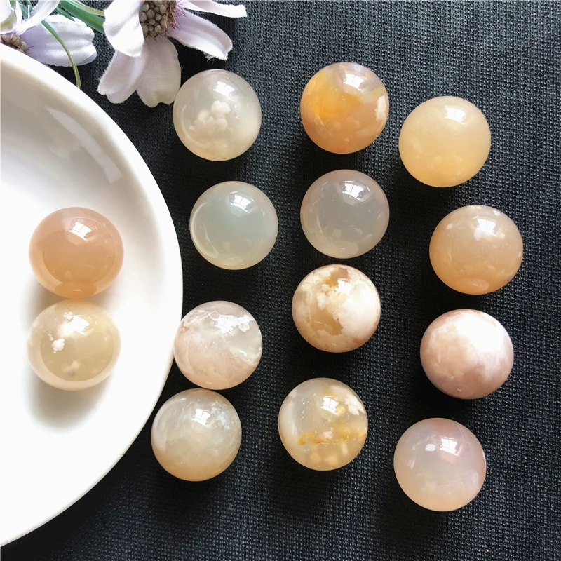 Wholesales natural smooth surface crystal cherry blossom agate gemstone single loop round beads bracelet for birthday gifts