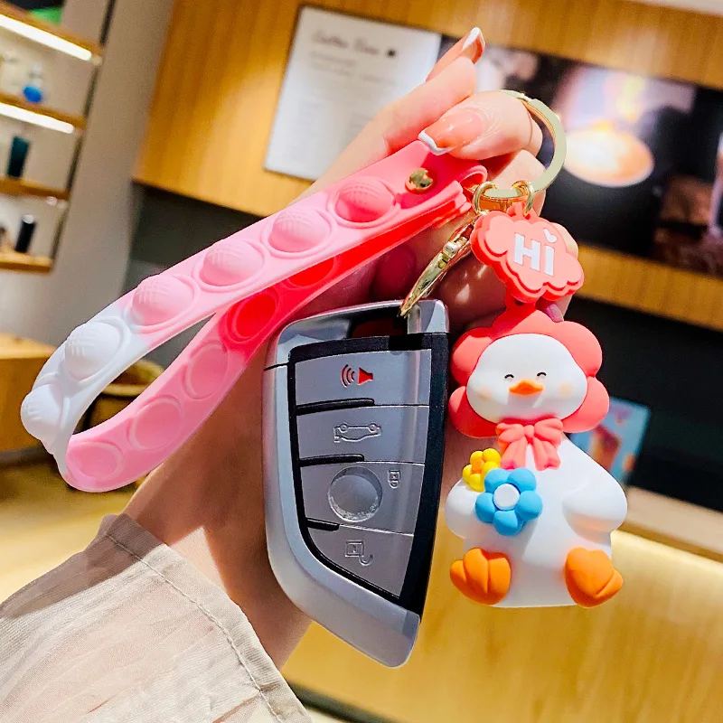 Host sell adorable Animation Comic Duckling Bracelet Wearable Push Poping bubble bracelet Duck Fidget Toy Keychain